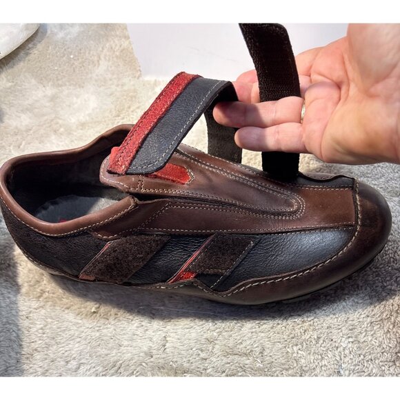 Robert Wayne Shoes Mens Size 7 Brown Leather Casual Sneakers Red & Black Straps - Picture 12 of 12